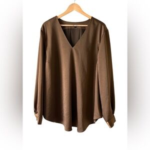 Universal Standard Satin V-Neck Blouse – Size L Espresso Brown